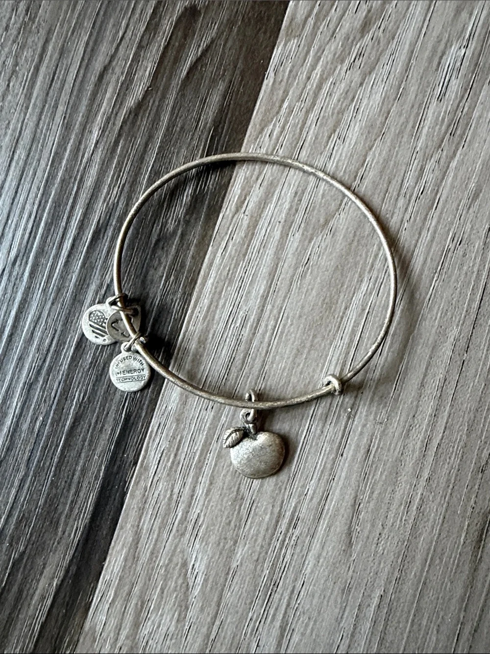 Alex and Ani Silver Apple Charm Bangle Bracelet